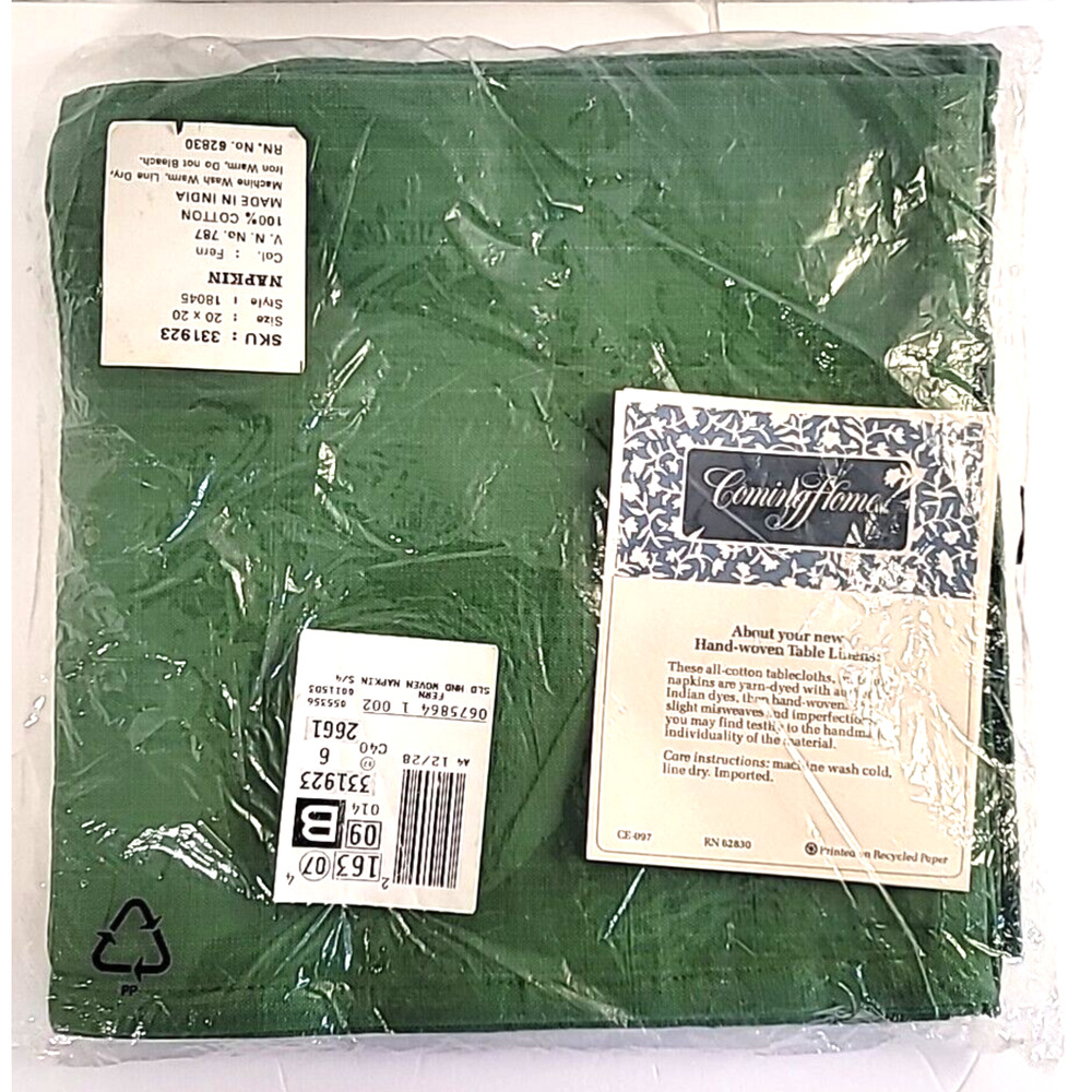 Set Of 4 Coming Home Green Square Dining Napkins Holiday Entertaining